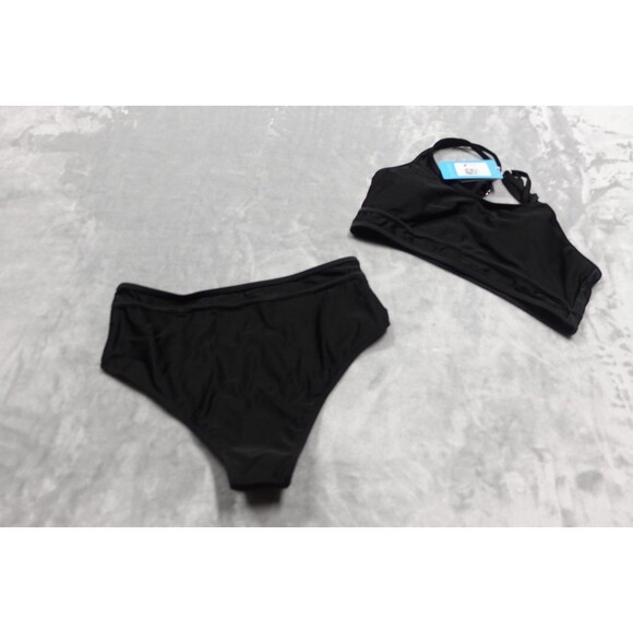 NWT Size Large Cupshe Women's Size 2 Black Halterneck Bikini Set Top & Bottom - Picture 1 of 6